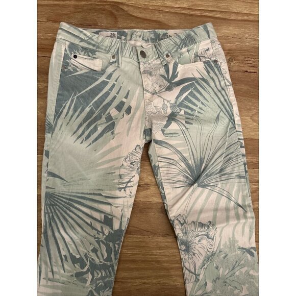 GAP Always Skinny Jeans Mint Tropical Palm Leaves Denim Stretch Womens Size 26R - Picture 2 of 4